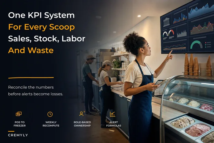 Unified KPI architecture for scoop shops: link sales, inventory, labor and waste with formulas and alert rules