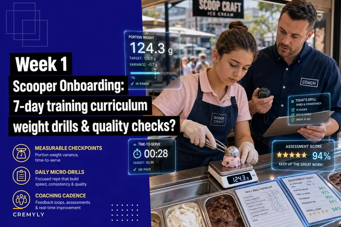 Week-1 scooper onboarding: a 7-day curriculum with weight drills and quality checks