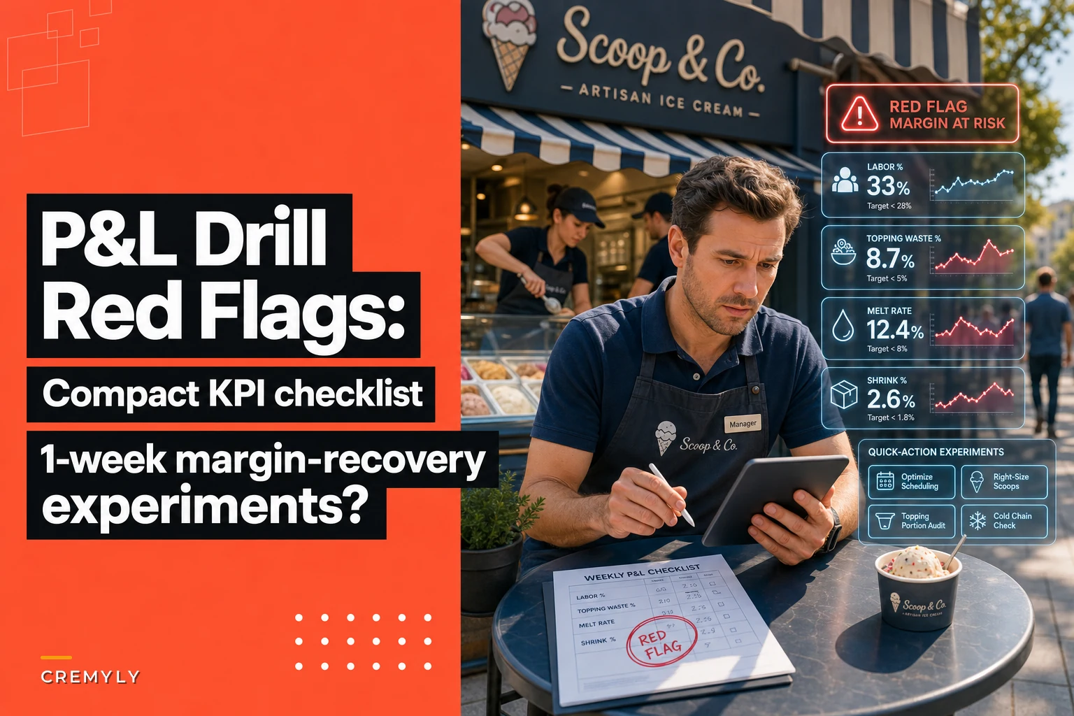 Weekly P&L drill for scoop shops: the compact checklist of KPIs, red flags and quick margin-recovery experiments