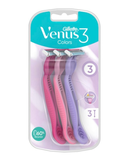 GILETTE VENUS 3 RAZORS COLORS PACK OF 3 PCS