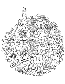 Coastal Floral coloring page: A Coastal Floral Collage