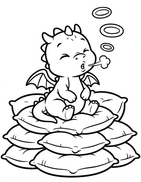 Baby Dragon Hiccup coloring page: A baby dragon gets the hiccups and puffs tiny smoke rings.