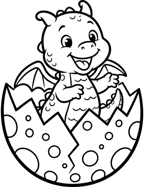 Baby Dragon coloring page: A baby dragon hatches with a giggle.