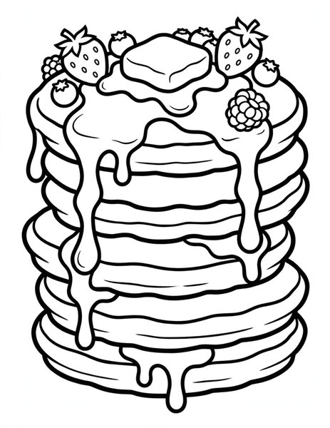 Pancake Stack coloring page: A tall stack of pancakes with syrup.