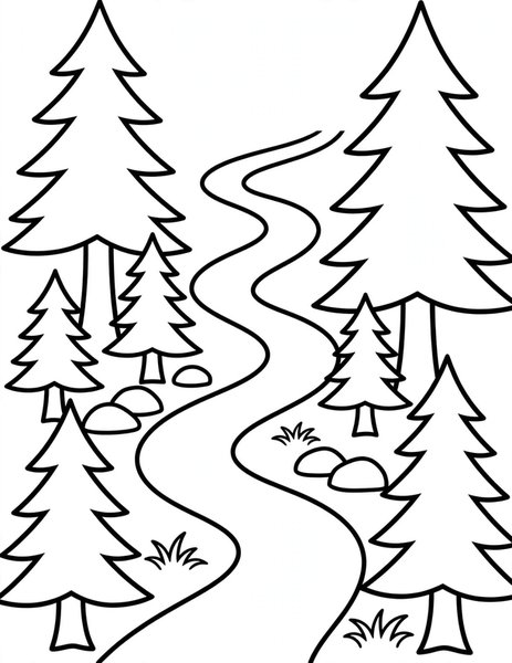 Pine Forest coloring page: Tall pines stretch to the sky.