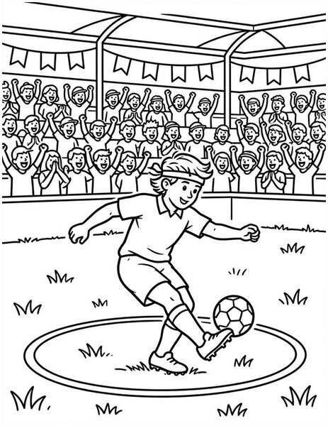 Soccer Kickoff coloring page: A player kicks off the big championship game.