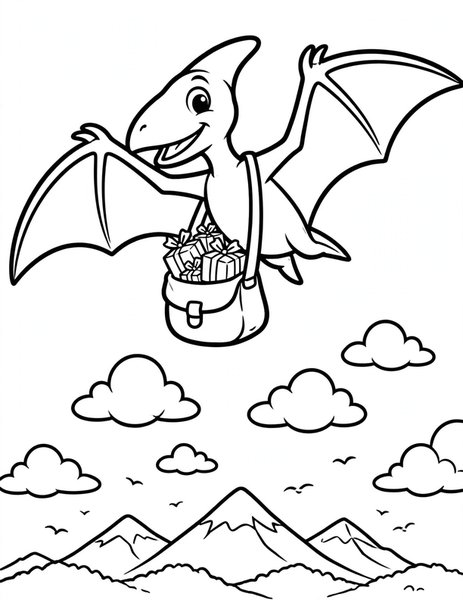 Pterodactyl Post coloring page: A pterodactyl delivers parcels across the prehistoric sky.