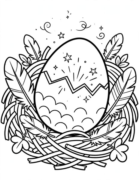 Dragon Egg coloring page: A glowing egg rocks in the nest.