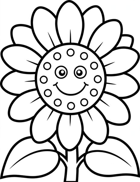 Sunflower Smile coloring page: A happy sunflower with a smiling face.