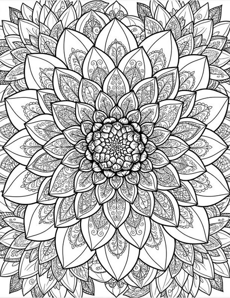 Detailed Dahlia Dream coloring page: A dahlia with endless layered petals.