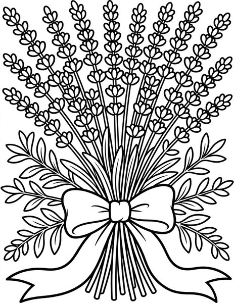 Lavender Bunch coloring page: A bundle of lavender tied with a bow.