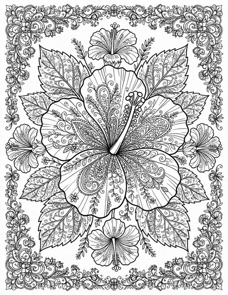 Detailed Hibiscus Haven coloring page: A hibiscus with intricate veining.