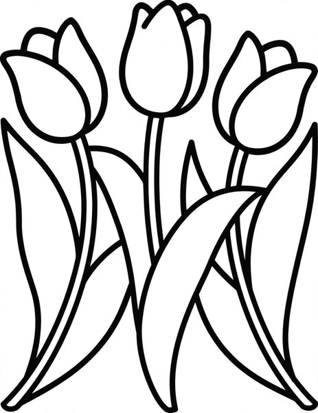 Tulip Trio coloring page: Three tulips sway side by side.