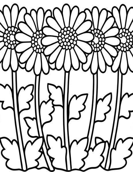Gerbera Fun coloring page: Cheerful gerbera daisies in a row.