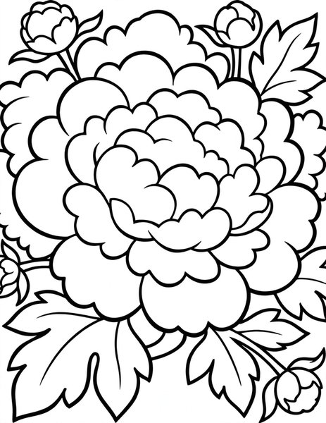 Peony Puff coloring page: A fluffy peony like a cloud.