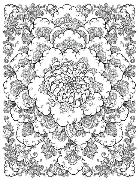 Detailed Chrysanthemum Cloud coloring page: A chrysanthemum like a soft cloud.
