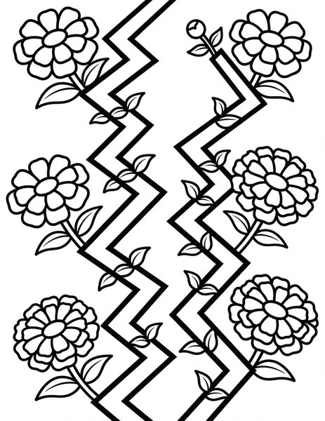 Zinnia Zigzag coloring page: Zinnias zigzag up their stems.