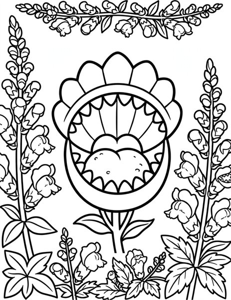 Snapdragon Smile coloring page: A snapdragon opens like a dragon grin.