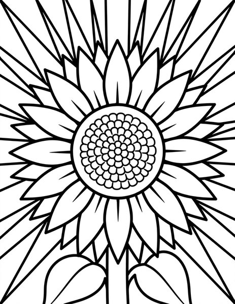 Sunflower Sun coloring page: A sunflower shaped like a big sun.