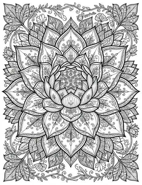 Detailed Lotus Meditation coloring page: A detailed lotus with layered petals.