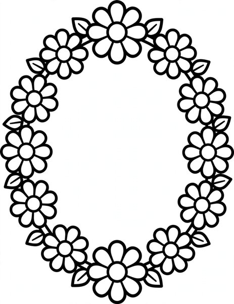 Daisy Chain coloring page: A ring of daisies linked together.