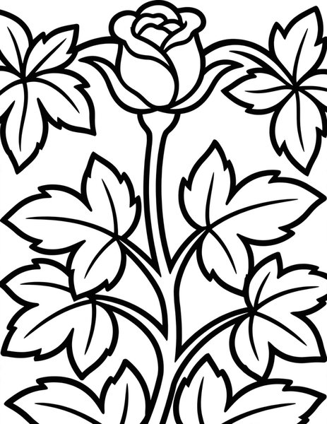 Rose Bud coloring page: A single rose bud on a stem.