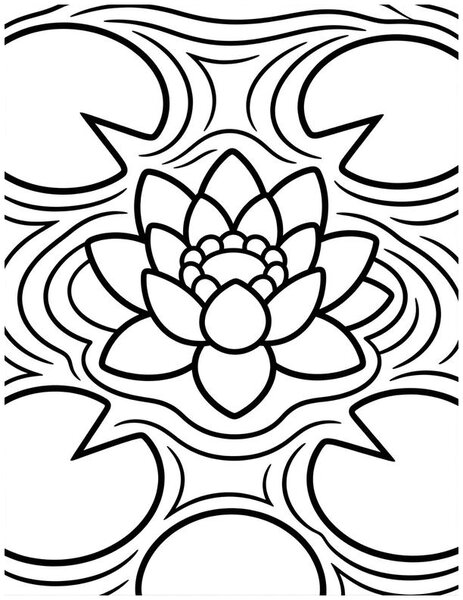 Water Lily coloring page: A water lily floats on ripples.