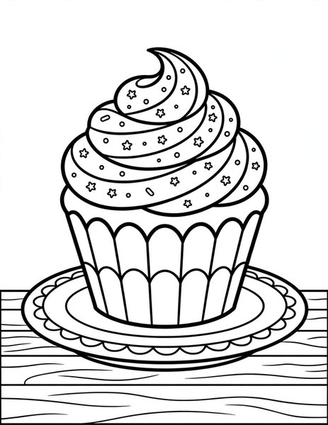Cupcake coloring page: A swirly frosted cupcake.