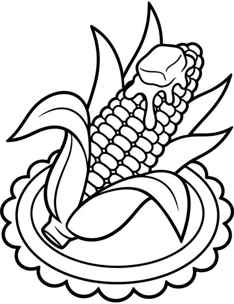 Corn on the Cob coloring page: A buttery corn on the cob with a pat of butter.