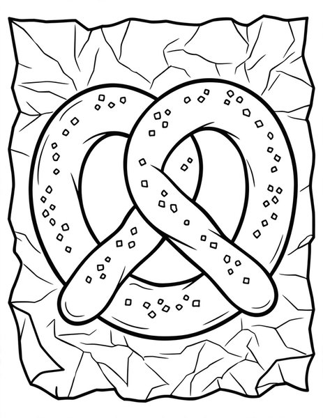 Pretzel coloring page: A big soft pretzel with salt crystals.