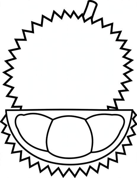 Durian coloring page: The king of fruits with spiky skin and creamy flesh.