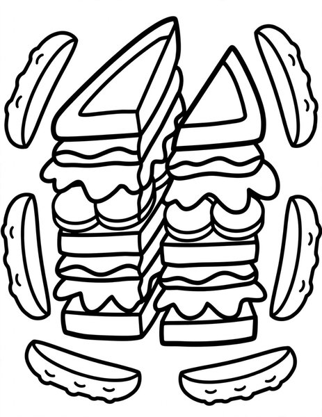 Sandwich Stack coloring page: A club sandwich cut in triangles.