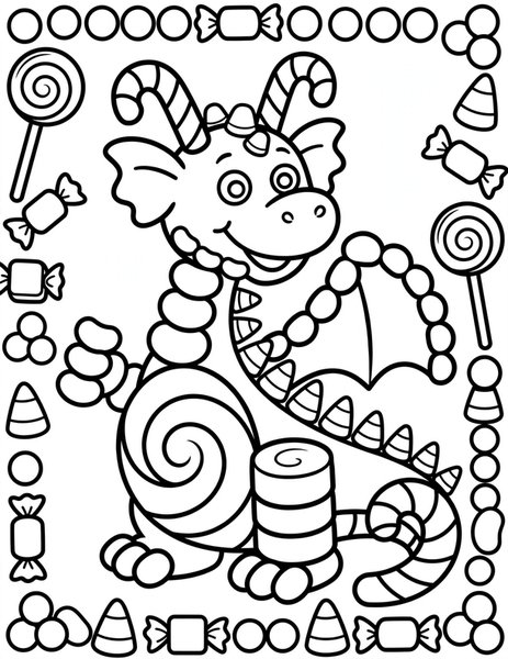 Candy Dragon coloring page: A dragon made of candy.