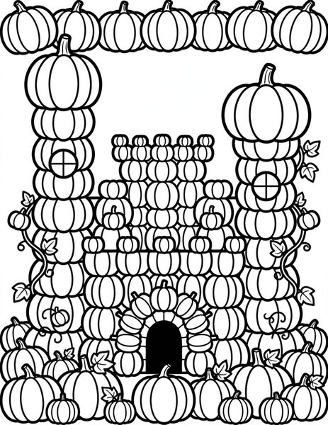 Pumpkin Castle coloring page: A castle built from pumpkins.