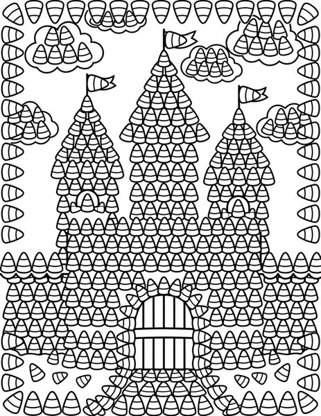 Candy Corn Castle coloring page: A castle made of candy corn.