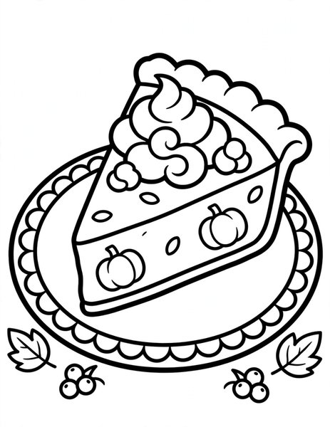 Pumpkin Pie coloring page: A slice of pumpkin pie with whipped cream.