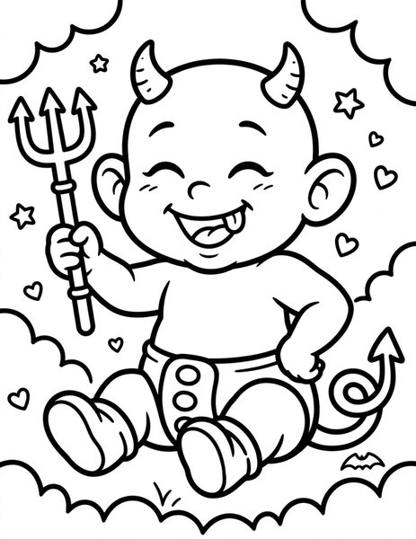 Little Devil coloring page: A giggly baby devil with tiny horns.