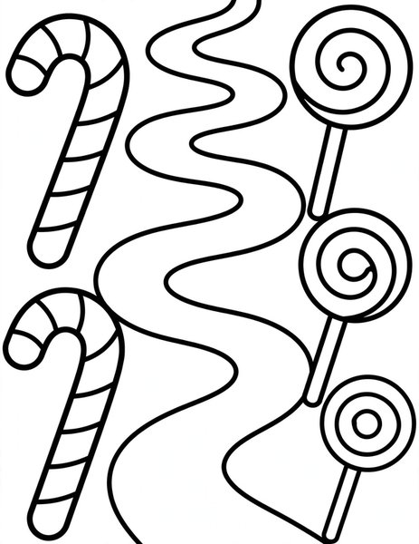 Candy Maze coloring page: A winding path through giant candy canes.