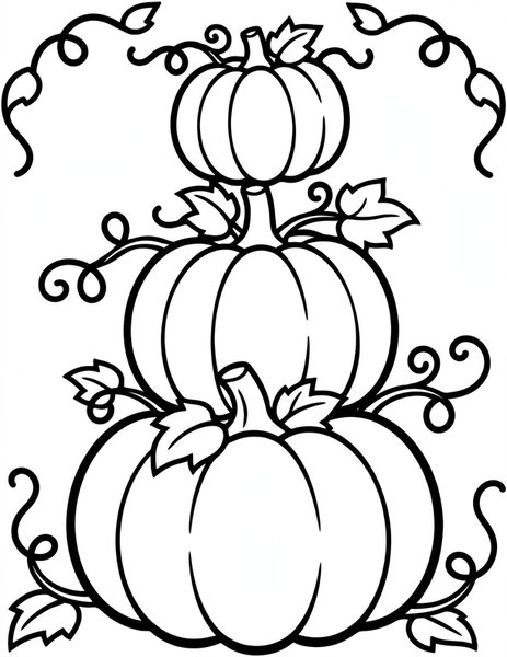 Pumpkin Stack coloring page: Three pumpkins stacked in a tower.