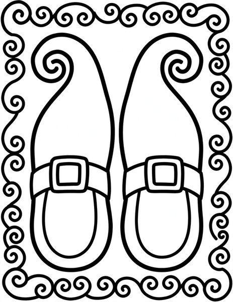 Witch's Shoes coloring page: Pointy witch shoes with curled toes.