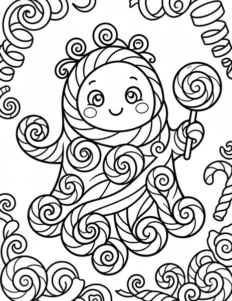 Candy Ghost coloring page: A ghost made of swirly candy.