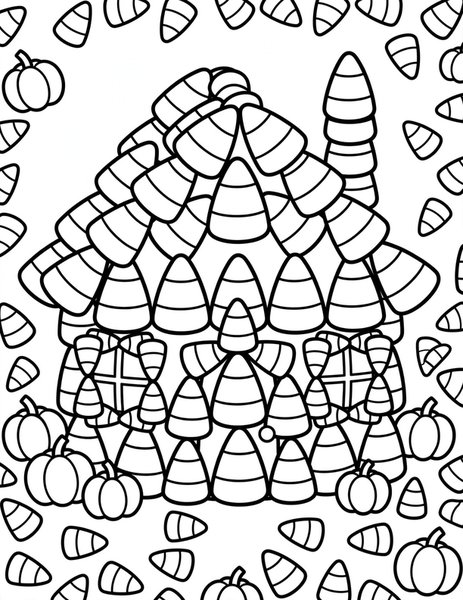 Candy Corn House coloring page: A house made of giant candy corn.