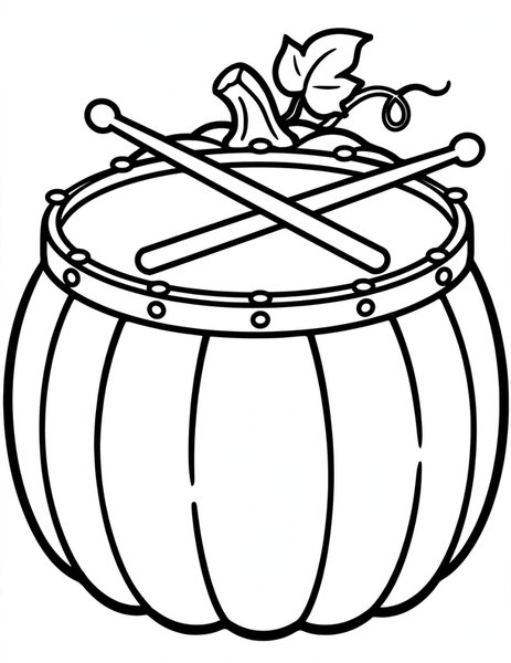 Pumpkin Drum coloring page: A pumpkin drum with drumsticks.