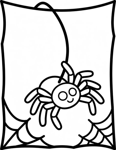 Spider Swing coloring page: A spider swings on a web strand.