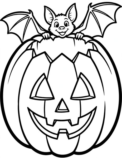 Bat Lantern coloring page: A bat glows inside a jack-o'-lantern.