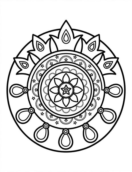 Crown Jewels Mandala coloring page: A royal crown sparkles with gem patterns.