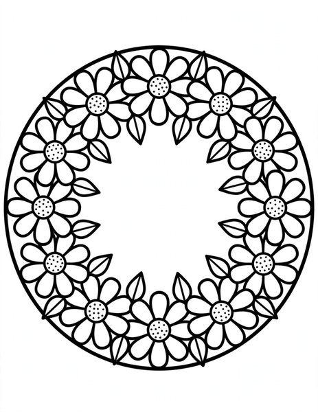 Daisy Chain Mandala coloring page: Daisies link petal to petal.