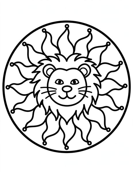 Lion Mane Mandala coloring page: A lion's mane roars into swirls.