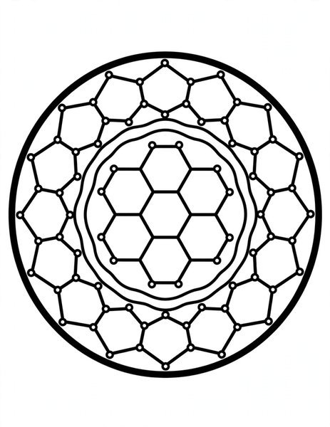Turtle Shell Mandala coloring page: Hexagons ripple across a turtle's shell.