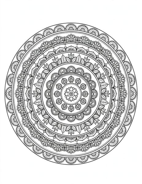 Detailed Floral Lace Mandala coloring page: An intricate lace-flower mandala for experienced colorists.